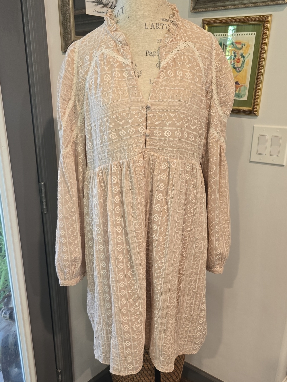Impressions Beige Embroidered Mini Dress - Picture 5 of 11